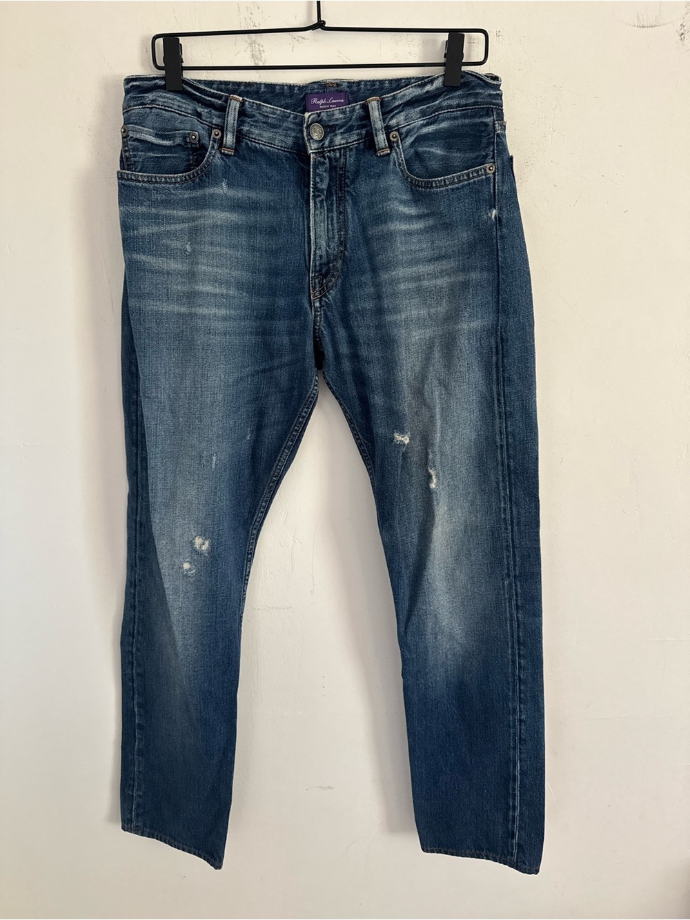 Ralph Lauren Purple Label Made in Italy Slim Straight Distressed Jeans 33/32